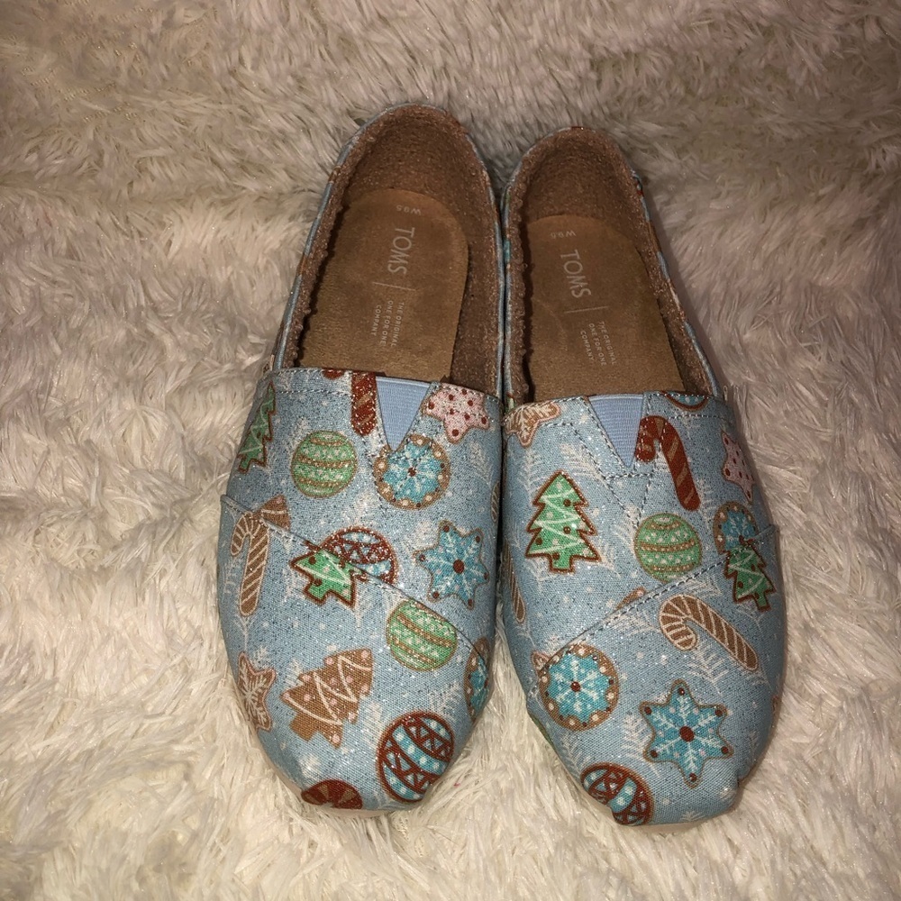 TOMS Light Blue Festive Holiday Slip-Ons size 9.5 - Picture 12 of 12
